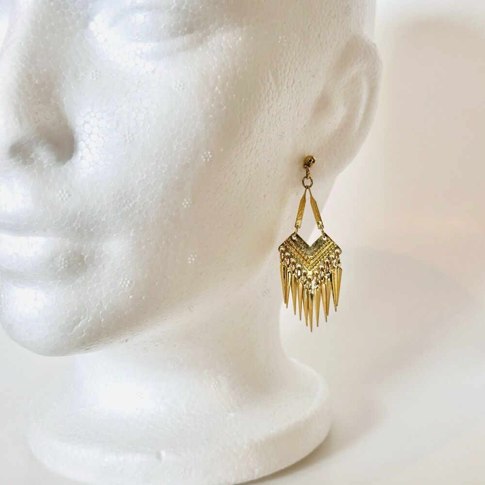 Sarah Coventry Vintage Earrings Gold Dangle Boho Western Aztec Chandelier Signed